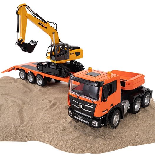 🚧 Remote-Controlled Electric Excavator & Truck Toy Set! 🚧